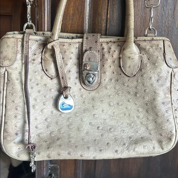 Vintage Dooney & Bourke ostrich-embossed leather shoulder handbag grayish/beige - Picture 3 of 11
